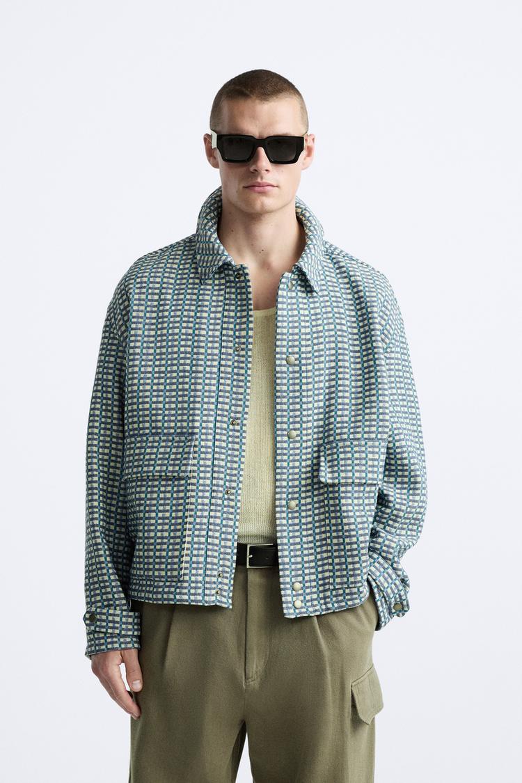 CHECKERED JACQUARD BOMBER JACKET