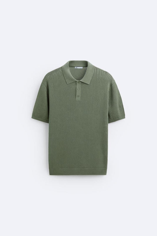 Cotton and linen mesh polo shirt