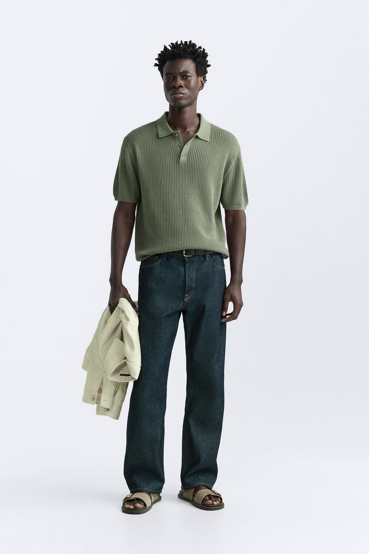 Cotton and linen mesh polo shirt