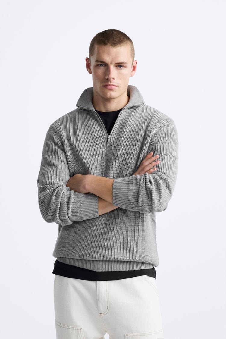 Heather gray zip-up sweatshirt with collar