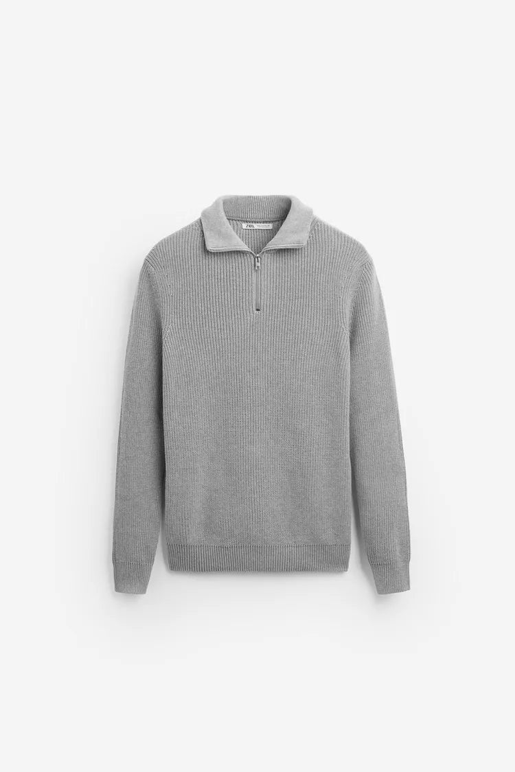 Heather gray zip-up sweatshirt with collar