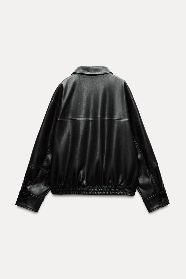 Faux Leather Bomber Jacket