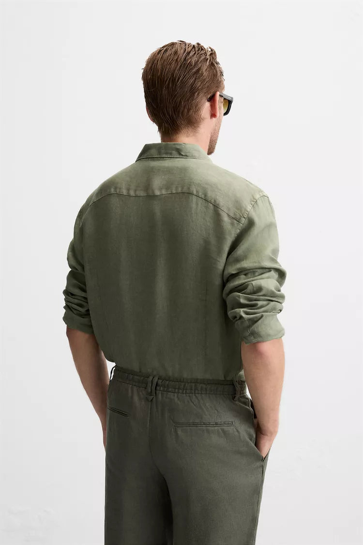 100% Linen Green Delavé Shirt