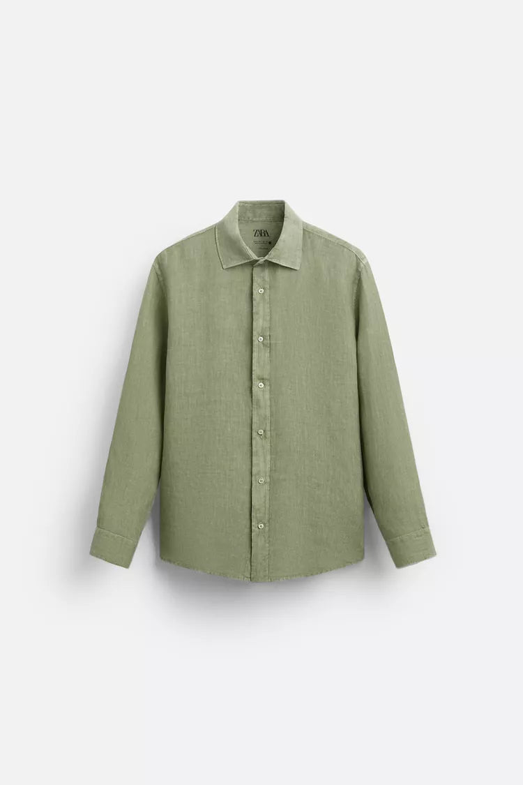 100% Linen Green Delavé Shirt