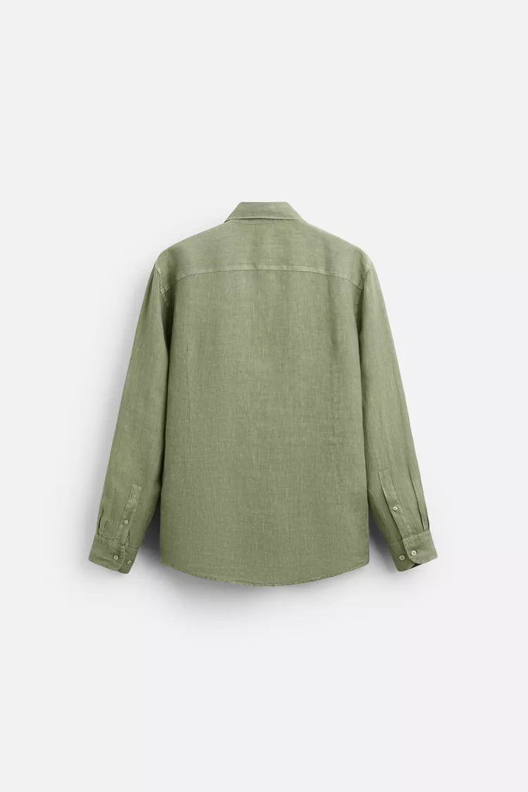 100% Linen Green Delavé Shirt