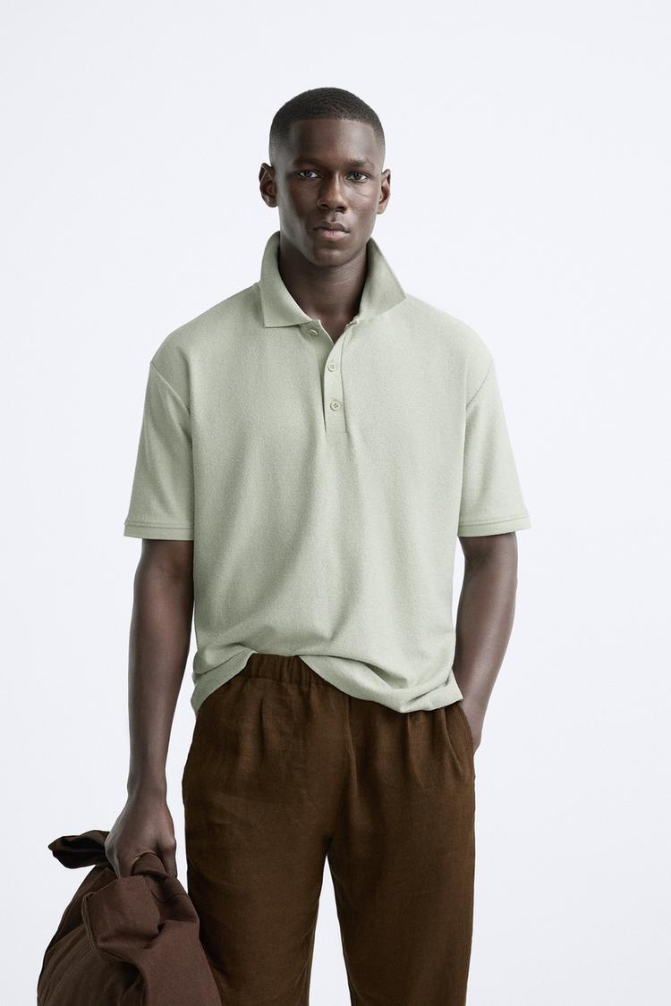 LIGHT GREEN BOUCLÉ TEXTURE POLO