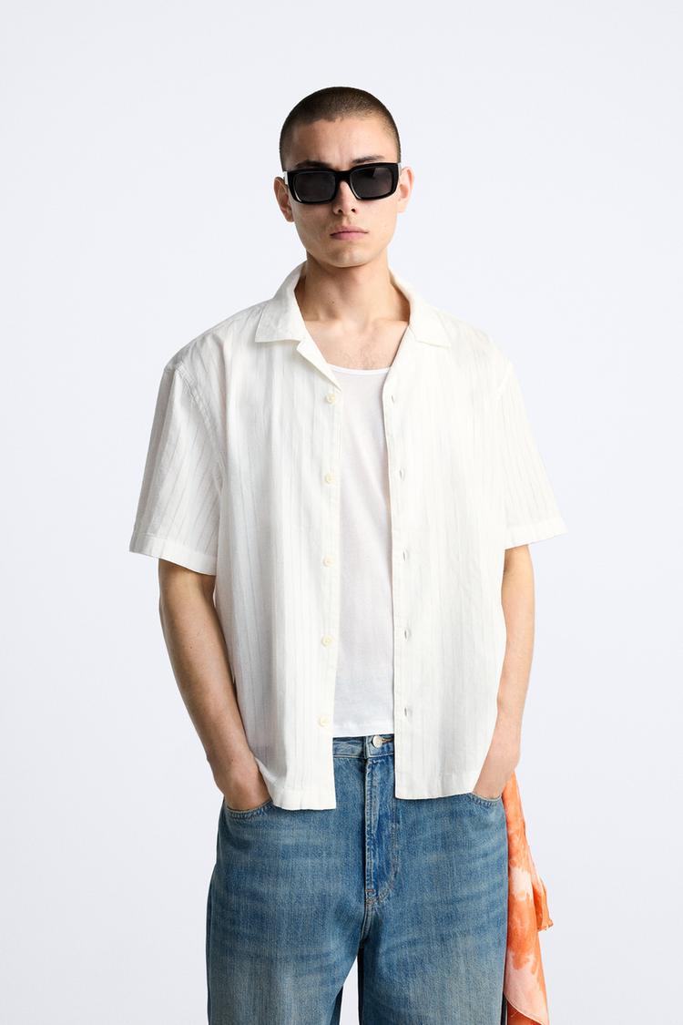 Ecru Striped Jacquard Shirt