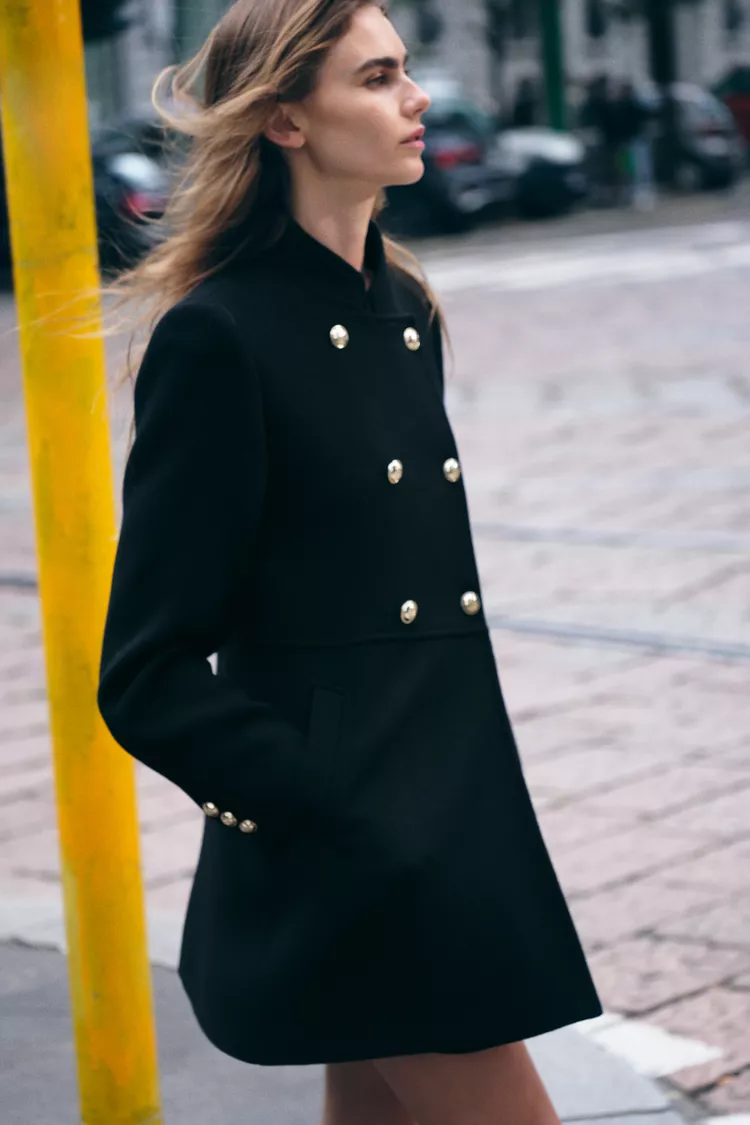 CROSS BUTTONED COAT WITH WOOL