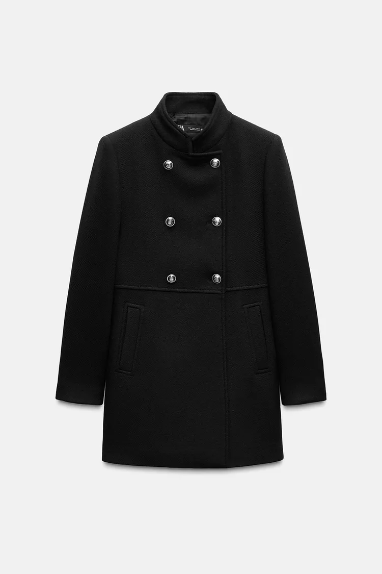 CROSS BUTTONED COAT WITH WOOL