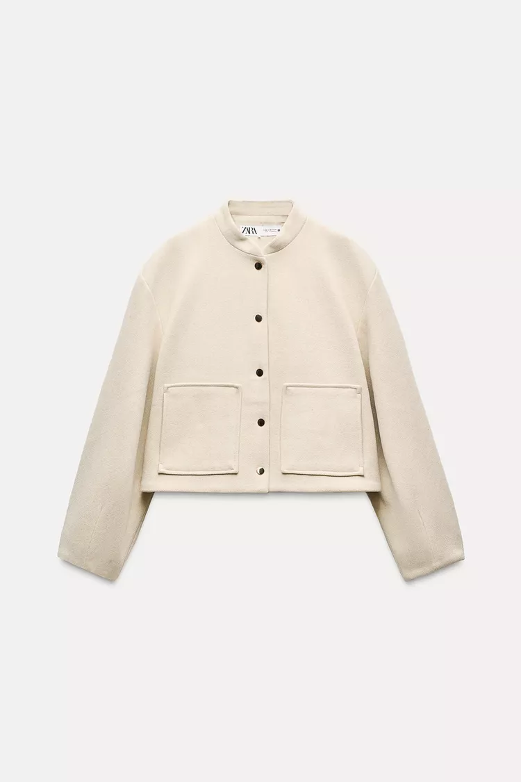 SHORT BOMBER JACKET WITH APPLIED POCKETS