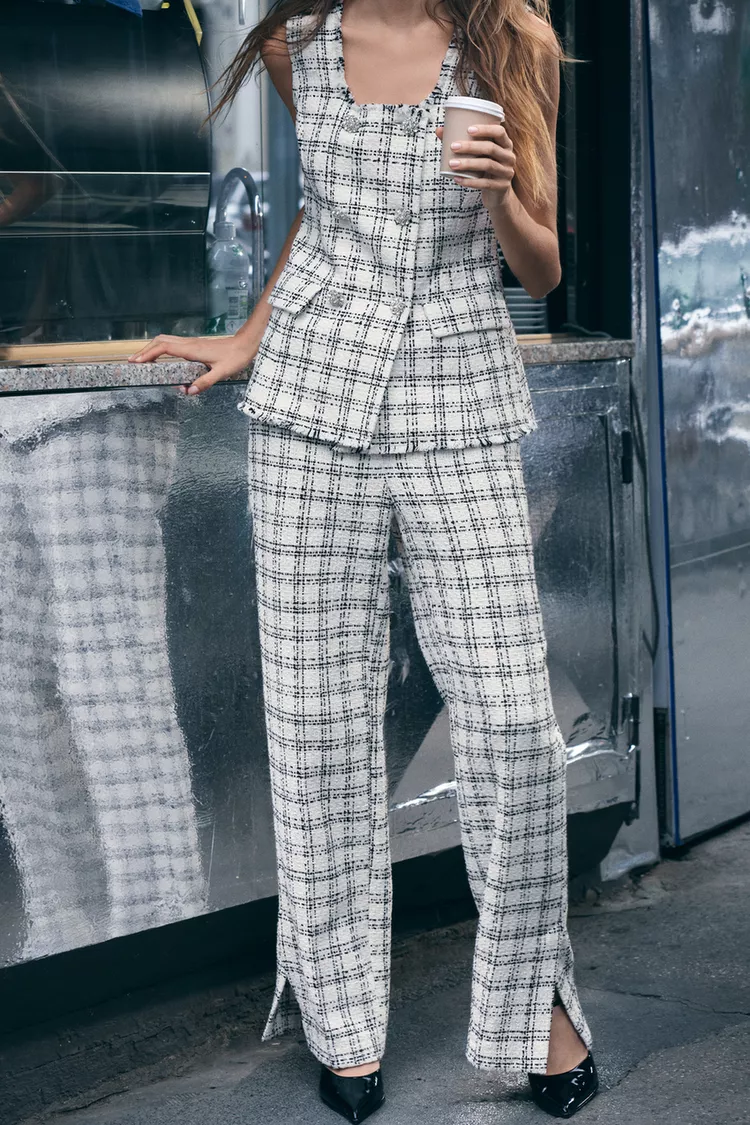 Structured Checkered Pants