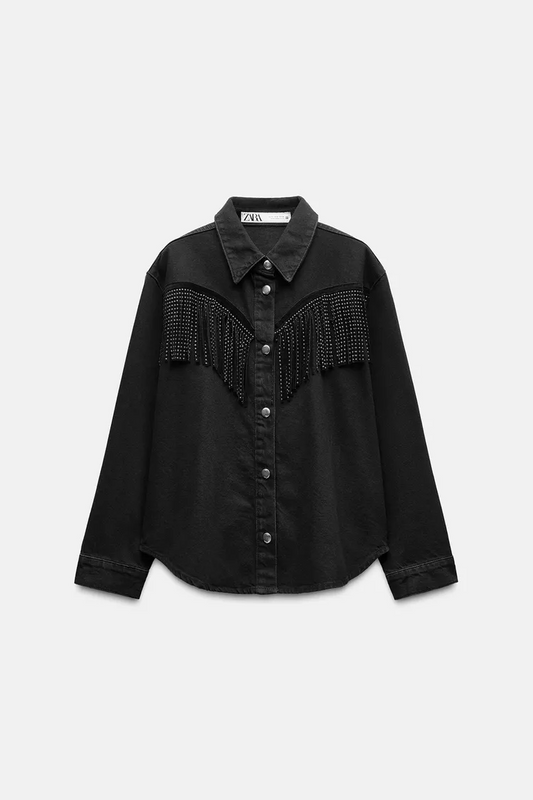 Z1975 DENIM JACKET WITH FRINGES AND STUDS